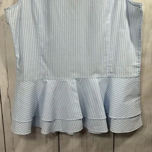 Ivanka Trump Striped Sleeveless Peplum Cotton Nautical Summer Blue White Top - Picture 11 of 12